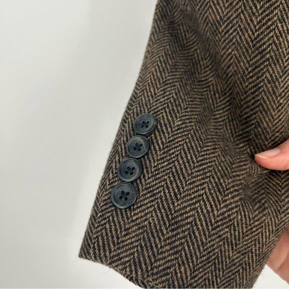 Oscar De La Renta Brown Herringbone Wool Blazer Size 43R - Picture 6 of 10